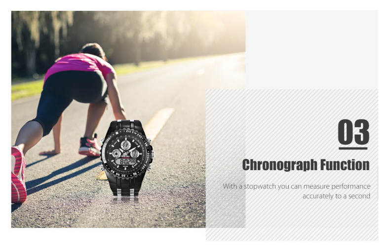 6.11 8128 LED Male Dual Movt Sport Watch Chronograph Alarm Men Wristwatch