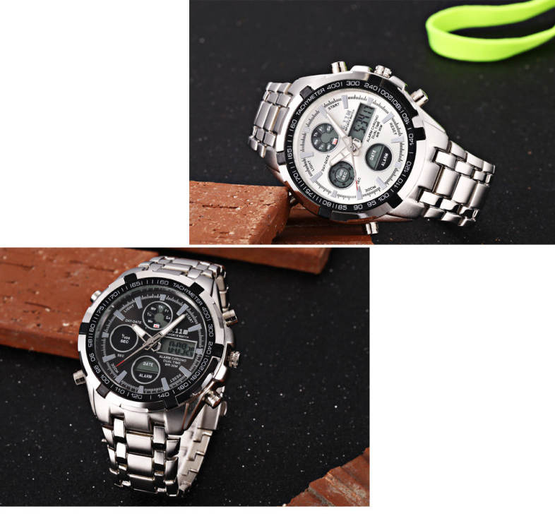 6.11 8128 LED Male Dual Movt Sport Watch Chronograph Alarm Men Wristwatch