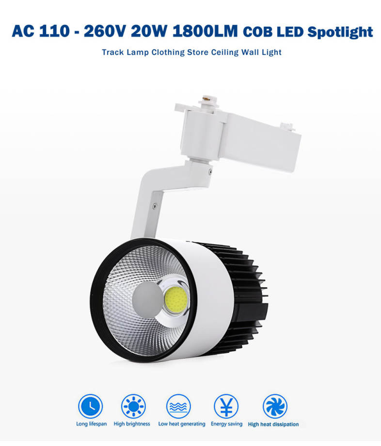 AC 110 - 260V 20W 1800LM COB LED Spotlight Track Lamp Clothing Store Ceiling Wall Light