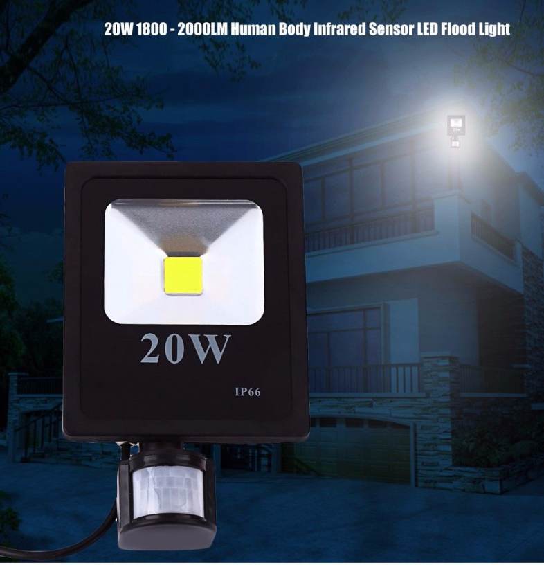 AC 85 - 265V 20W 1800 - 2000LM Human Body Infrared Sensor LED Flood Light Projection Lamp