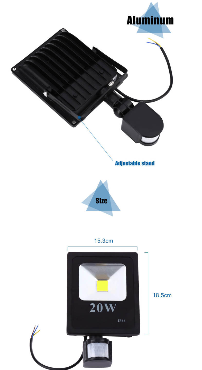 AC 85 - 265V 20W 1800 - 2000LM Human Body Infrared Sensor LED Flood Light Projection Lamp