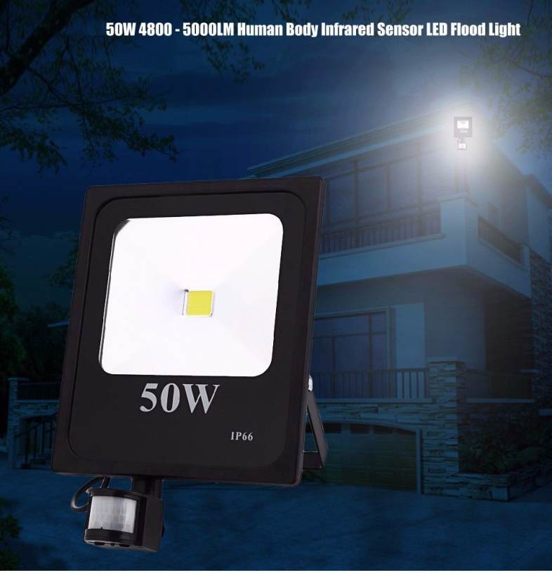 AC 85 - 265V 50W 4800 - 5000LM Human Body Infrared Sensor LED Flood Light Garden Lamp