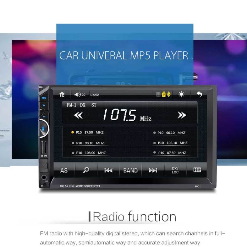 8001 7 inch 2-din 12V Car Multimedia MP5 Player with Camera GPS AM FM Bluetooth Function