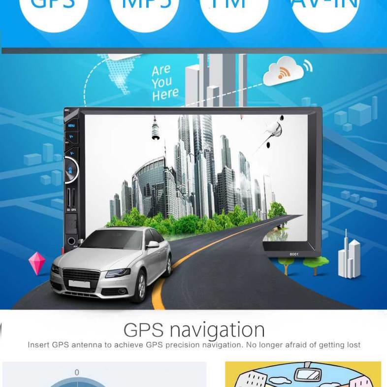 8001 7 inch 2-din 12V Car Multimedia MP5 Player with Camera GPS AM FM Bluetooth Function