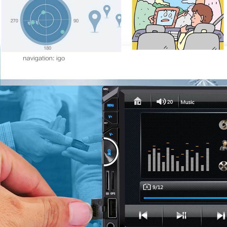 8001 7 inch 2-din 12V Car Multimedia MP5 Player with Camera GPS AM FM Bluetooth Function