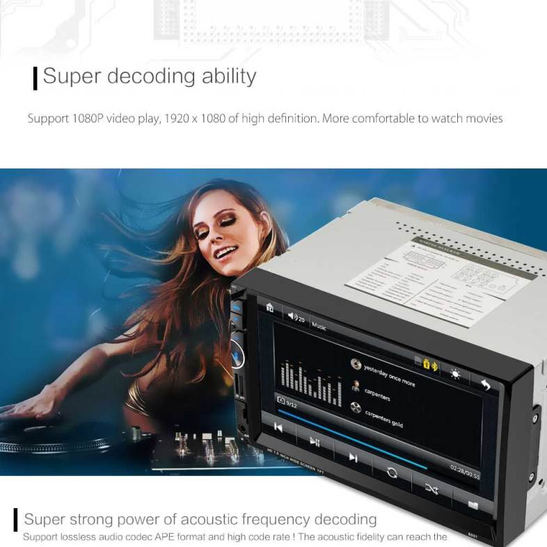 8001 7 inch 2-din 12V Car Multimedia MP5 Player with Camera GPS AM FM Bluetooth Function