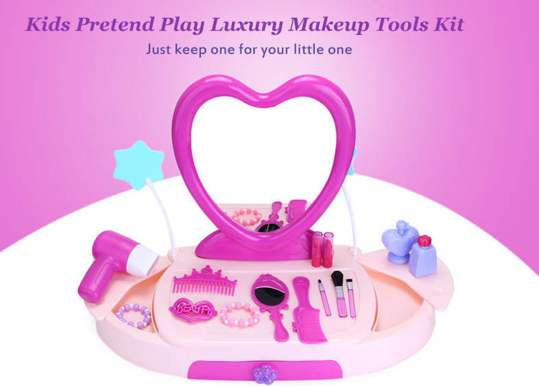 Bowa 19pcs Kids Makeup Tools Box Educational Pretend Play Toy Present