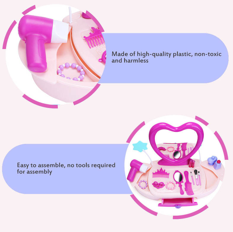 Bowa 19pcs Kids Makeup Tools Box Educational Pretend Play Toy Present