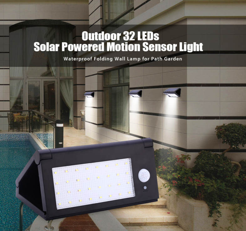 Outdoor 32 LEDs Solar Powered Motion Sensor Light Waterproof Folding Wall Lamp for Path Garden