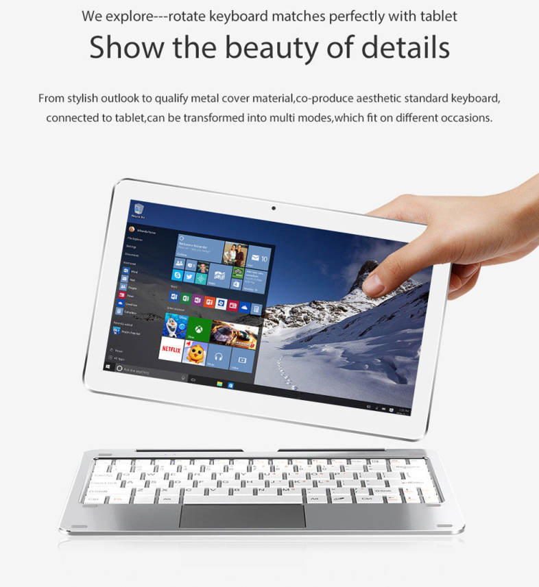 Cube Mix Plus 2 in 1 Tablet PC 10.6 inch Windows 10 IPS Capacitive Screen Intel Kaby Lake Core M3-7Y30 Dual Core 1.61GHz 4GB RAM 128GB SSD 2.0MP   5.0MP Cameras Bluetooth 4.0 OTA OTG