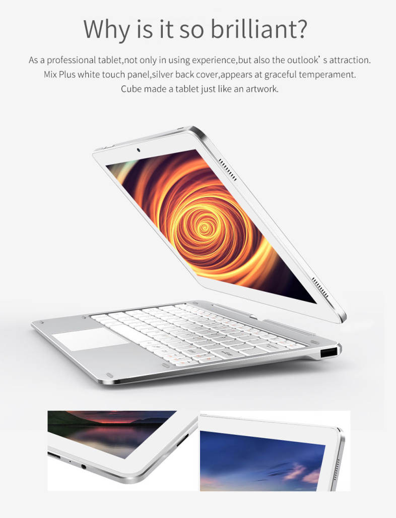 Cube Mix Plus 2 in 1 Tablet PC 10.6 inch Windows 10 IPS Capacitive Screen Intel Kaby Lake Core M3-7Y30 Dual Core 1.61GHz 4GB RAM 128GB SSD 2.0MP   5.0MP Cameras Bluetooth 4.0 OTA OTG