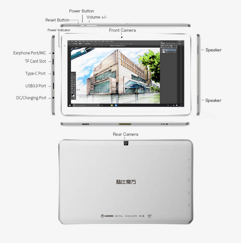 Cube Mix Plus 2 in 1 Tablet PC 10.6 inch Windows 10 IPS Capacitive Screen Intel Kaby Lake Core M3-7Y30 Dual Core 1.61GHz 4GB RAM 128GB SSD 2.0MP   5.0MP Cameras Bluetooth 4.0 OTA OTG