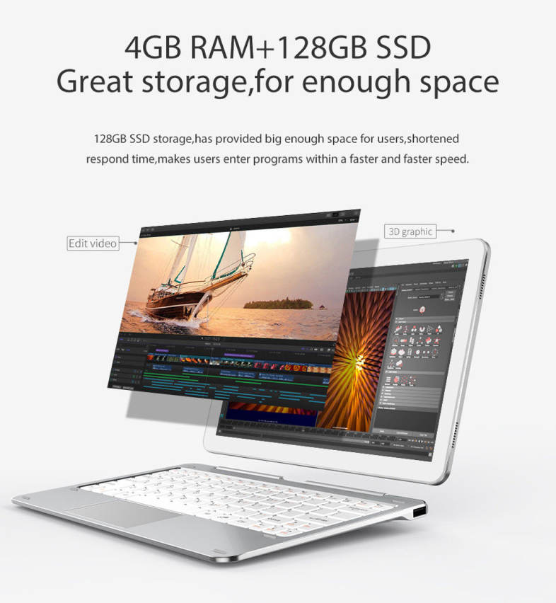 Cube Mix Plus 2 in 1 Tablet PC 10.6 inch Windows 10 IPS Capacitive Screen Intel Kaby Lake Core M3-7Y30 Dual Core 1.61GHz 4GB RAM 128GB SSD 2.0MP   5.0MP Cameras Bluetooth 4.0 OTA OTG