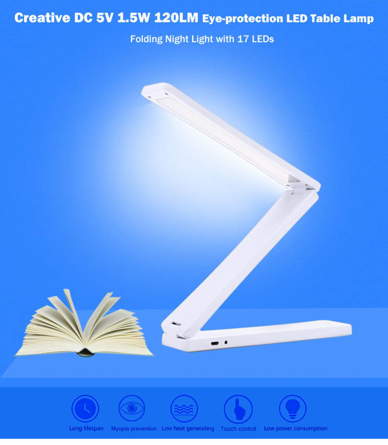 Creative DC 5V 1.5W 120LM Eye-protection LED Table Lamp Folding Night Light with 17 LEDs