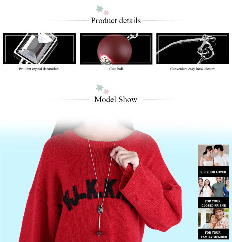 Women Geometric Flower Floral Hollow Ball Crystal Embellishment Pendant Necklace Sweater Chain