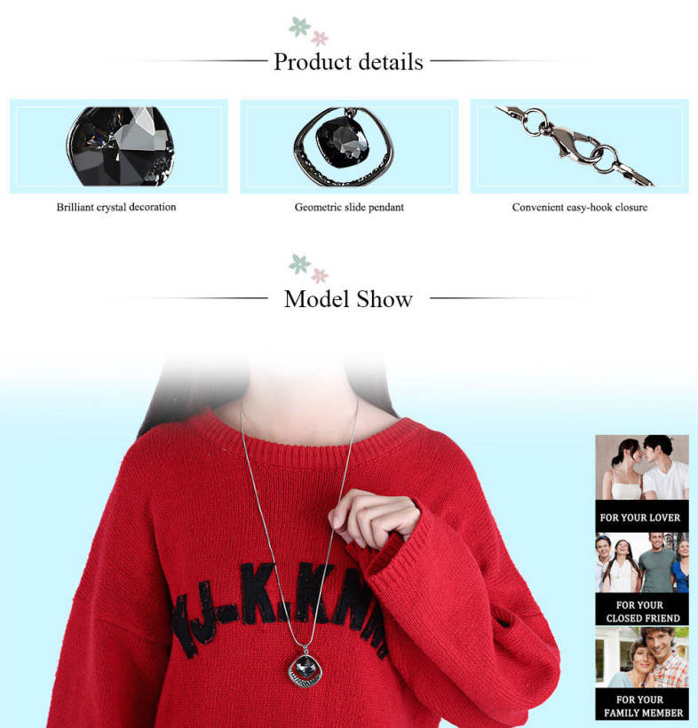 Women Geometric Pattern Crystal Embellishment Pendant Necklace Sweater Chain