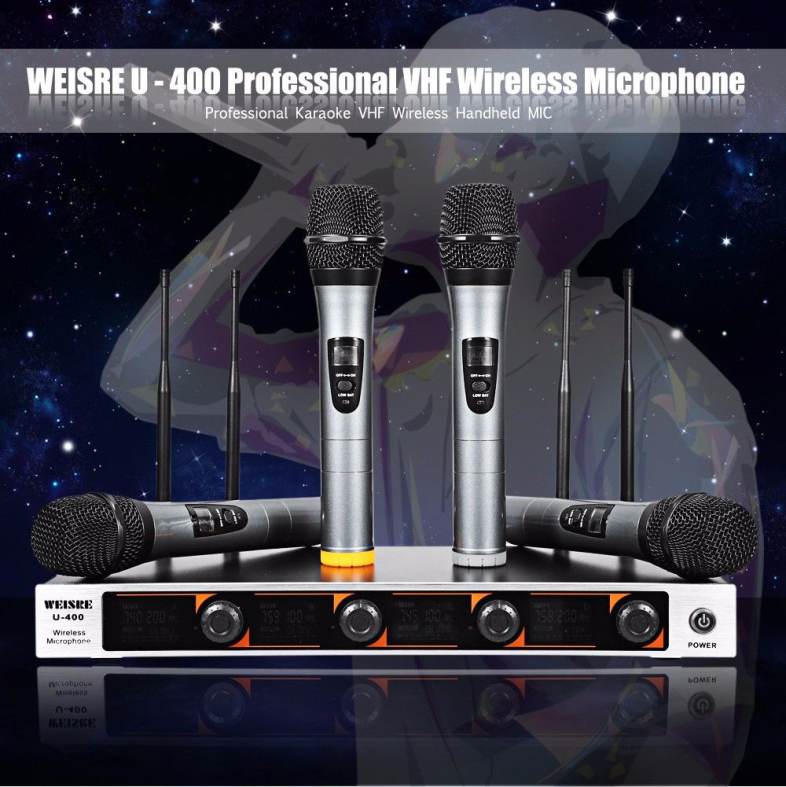WEISRE U - 400 Professional 220 - 270MHz VHF Wireless Handheld 4-channel Transmitter Mic Set