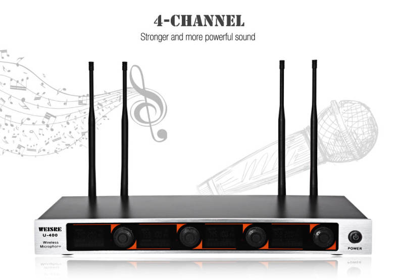 WEISRE U - 400 Professional 220 - 270MHz VHF Wireless Handheld 4-channel Transmitter Mic Set