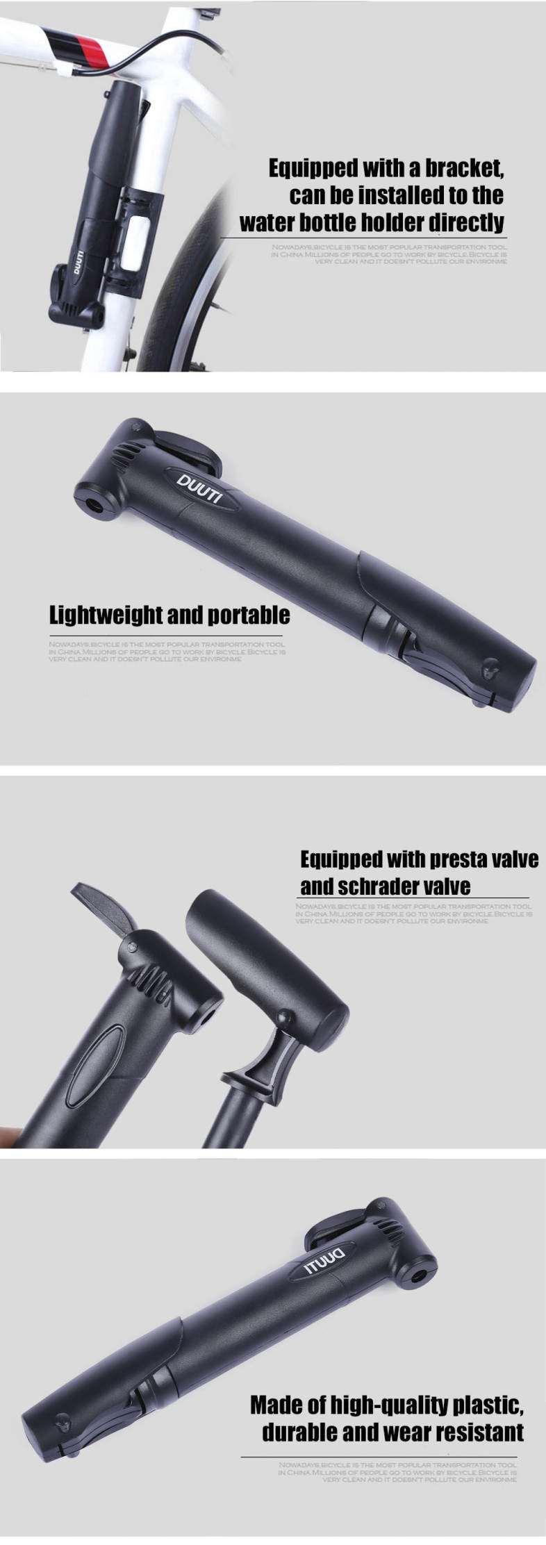 DUUTI Mini Multi-functional Portable Bike Bicycle Pump Air Tire Inflator