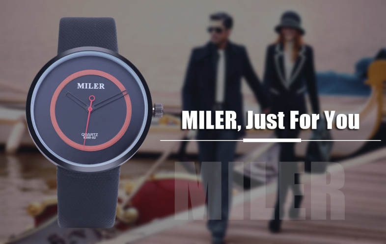 MILER 90002 Unisex Quartz Watch Concise Dial Leather Band Daily Water Resistance Wristwatch
