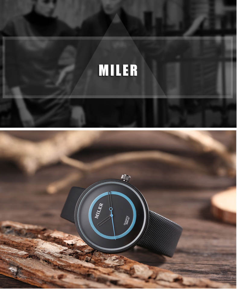 MILER 90002 Unisex Quartz Watch Concise Dial Leather Band Daily Water Resistance Wristwatch