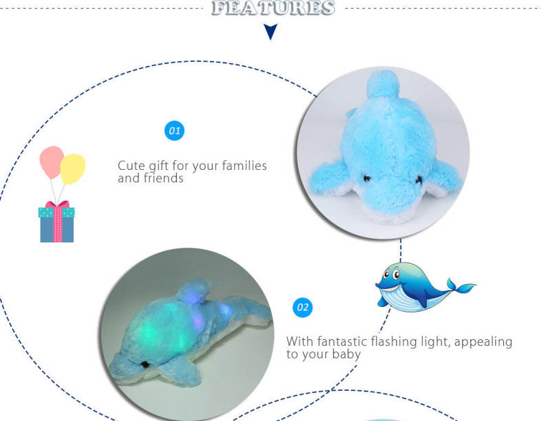 Stuffed Lovely Dolphin Plush Doll Toy with Light Birthday Christmas Present