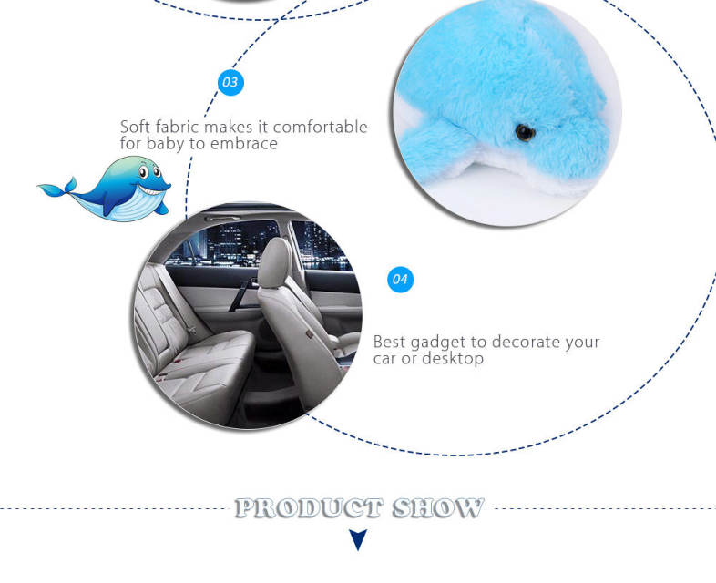 Stuffed Lovely Dolphin Plush Doll Toy with Light Birthday Christmas Present