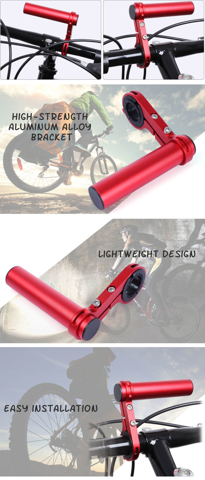 Outdoor MTB Bike Handlebar Extender Mount Holder for Lamp Bicycle Speedometer Flashlight