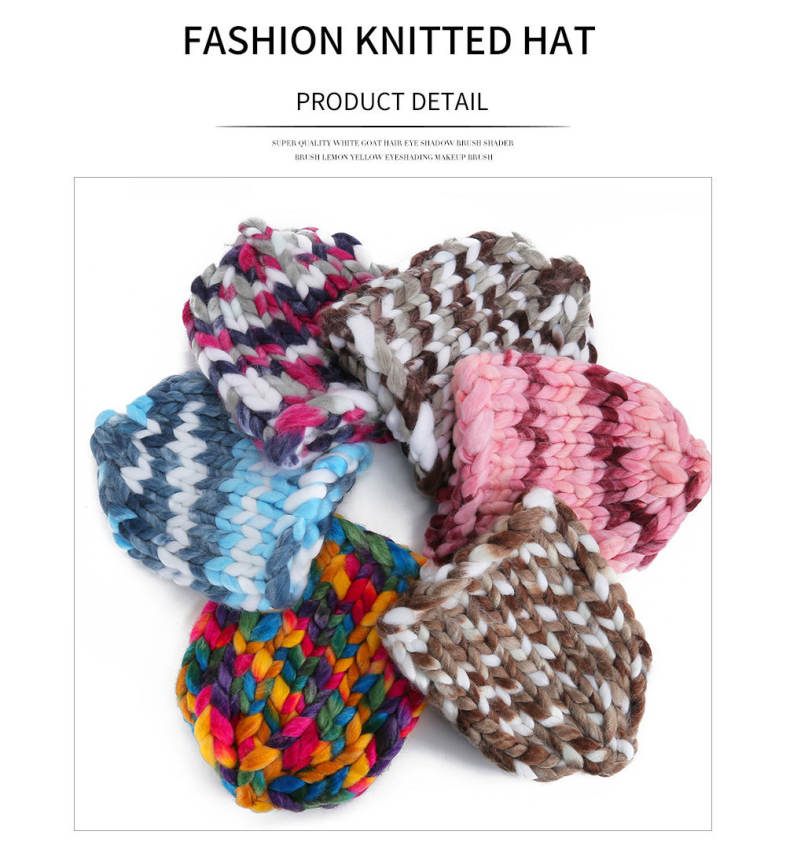 Fashion Winter Monochromatic Warm Knit Cap Thick Stick knitted Hat for Women