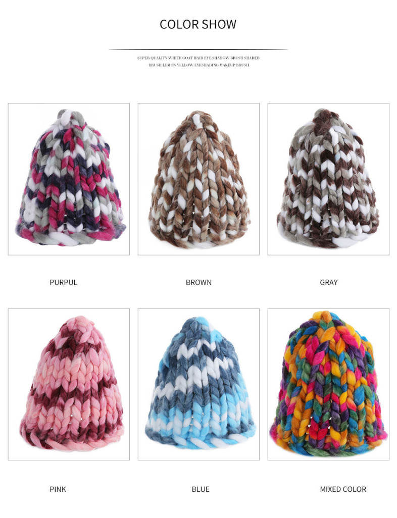 Fashion Winter Monochromatic Warm Knit Cap Thick Stick knitted Hat for Women