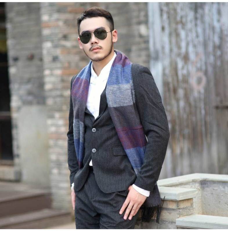 Oversize Stripe Print Color Block Warm Scarf for Men