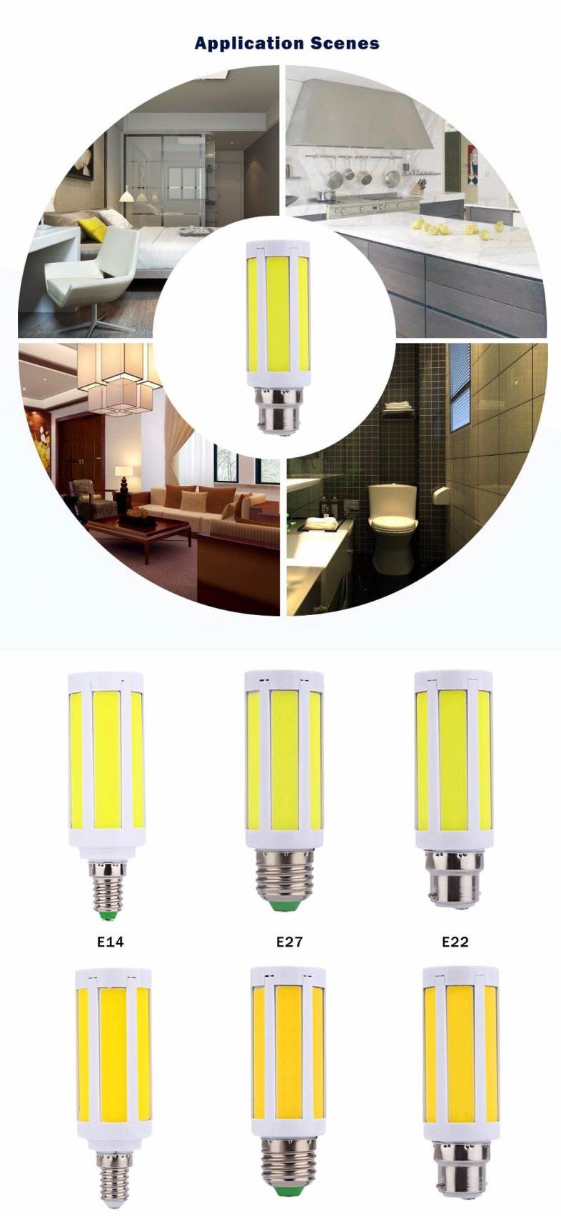 AC 220V E27 10W 850 - 1000LM LED COB Corn Bulb Light Energy Saving Lamp