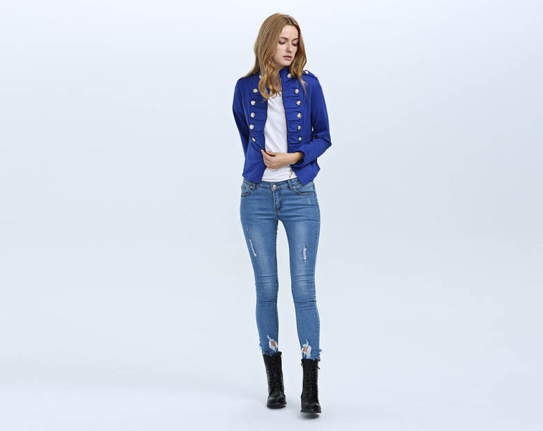 Fashion Stand Collar Long Sleeve Double Breast Button Decoration Women Coat
