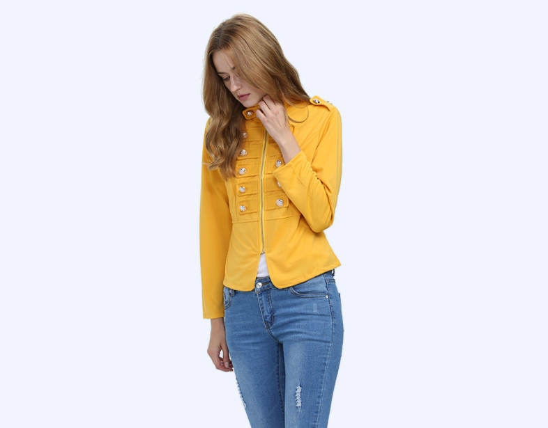 Fashion Stand Collar Long Sleeve Double Breast Button Decoration Women Coat
