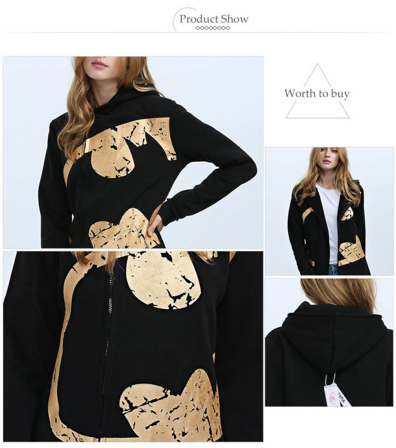 Fashion Hooded Long Sleeve Print Drawstring Zipper Type Women Coat