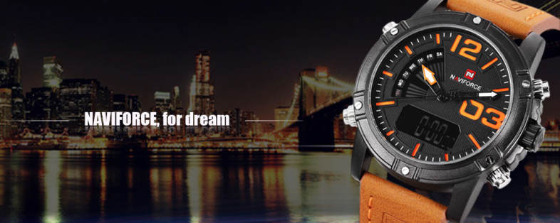NAVIFORCE NF9095M Men Dual Movt Watch Luminous Calendar LED Light 3ATM Wristwatch