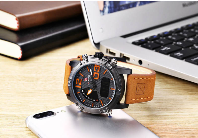 NAVIFORCE NF9095M Men Dual Movt Watch Luminous Calendar LED Light 3ATM Wristwatch