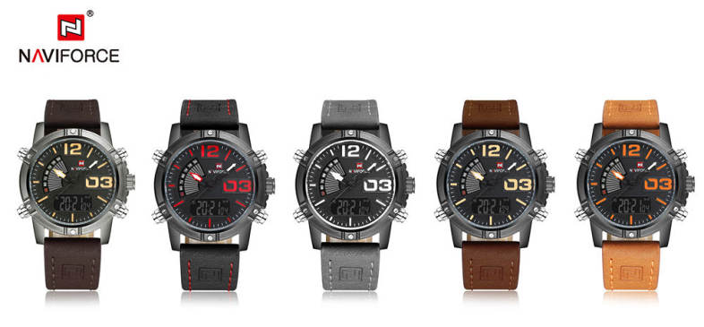 NAVIFORCE NF9095M Men Dual Movt Watch Luminous Calendar LED Light 3ATM Wristwatch