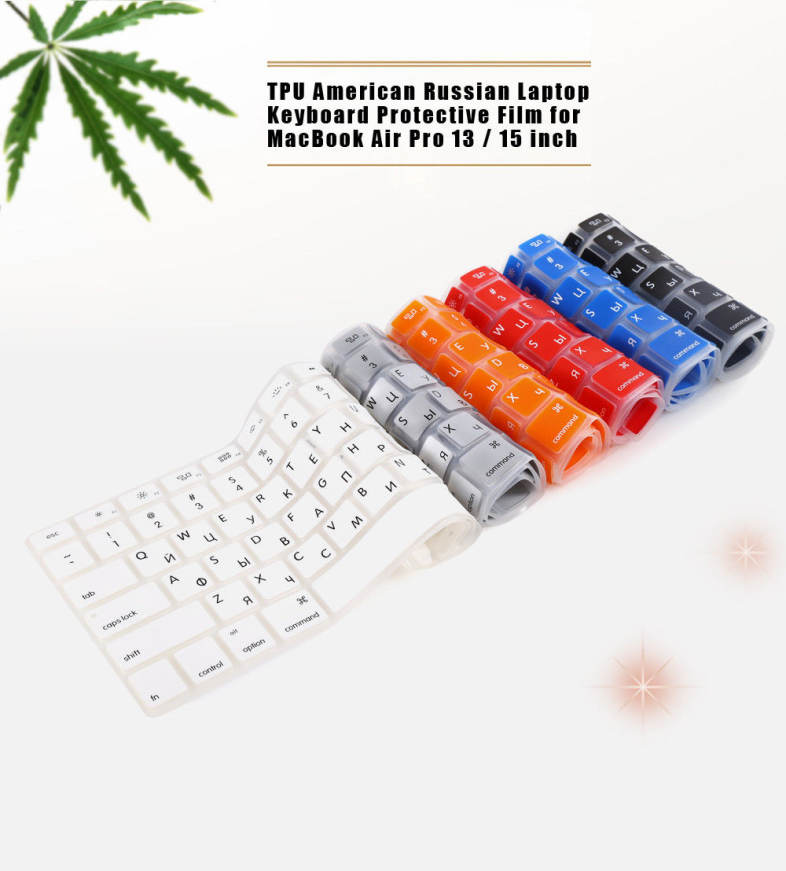 Water Resistant TPU American Russian Laptop Keyboard Protective Film for MacBook Air Pro 13 / 15 inch
