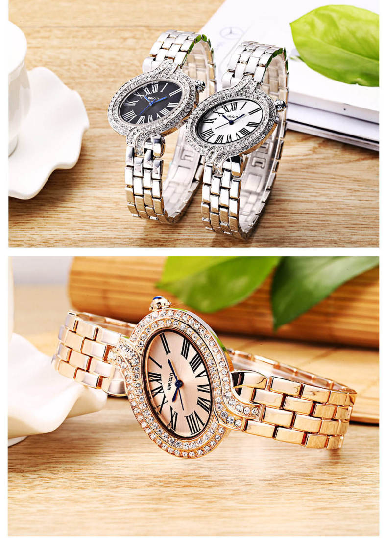 WeiQin W4687 Women Quartz Watch Crystal Dial Roman Numeral Scale Oval Shape Case Wristwatch