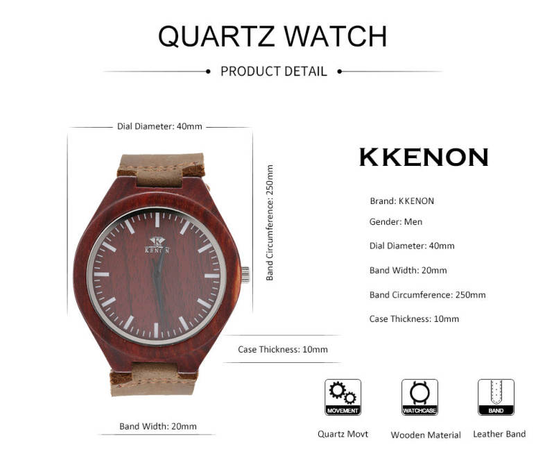 K KENON KWWT - 103 Male Quartz Watch Wooden Case Japan Movt Wristwatch K KENON KWWT - 103 Male Quartz Watch Wooden Case Japan Movt Wristwatch