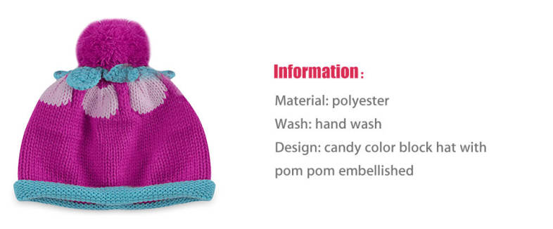 Color Block Knitted Babies Pom Pom Hat