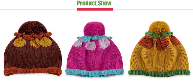 Color Block Knitted Babies Pom Pom Hat