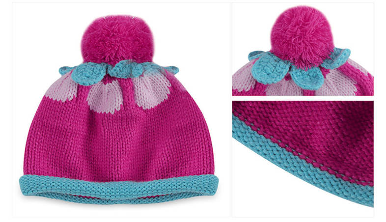 Color Block Knitted Babies Pom Pom Hat