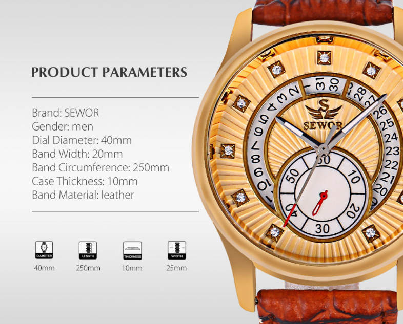 SEWOR SW060 Auto Mechanical Male Watch Chronograph Calendar Men Wristwatch