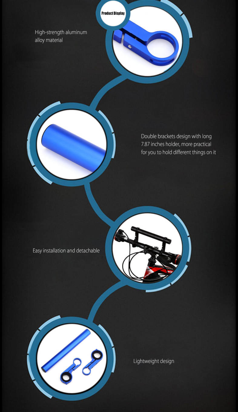Outdoor MTB Bike Double Handlebar Extender Mount 20CM Holder for Lamp Bicycle Computer Flashlight