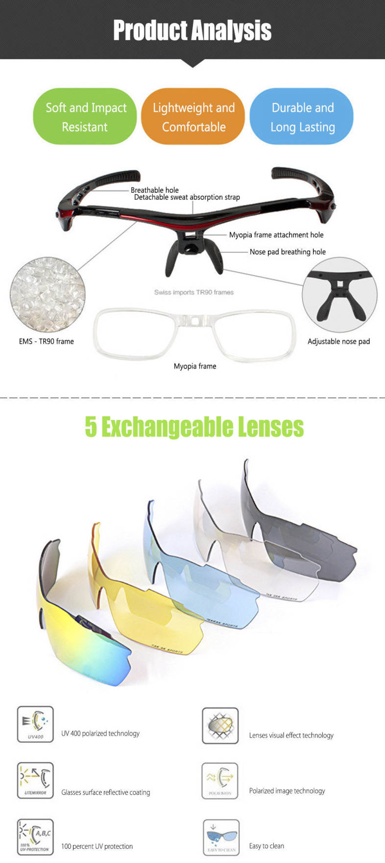 Robesbon TSR838 Windproof Cycling Sunglasses Bike Polarized Goggles Eyewear