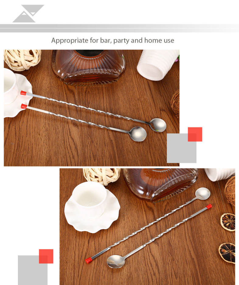 Stainless Steel Round Handle Bar Mixing Spoon Pub Swizzle Stick Bartender Gadget