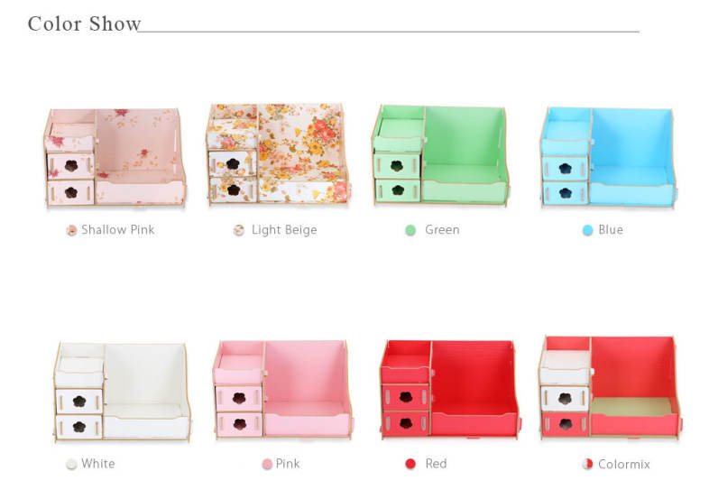 DIY Multifunctional Wooden Cosmetic Desktop Storage Box Make-up Organizer
