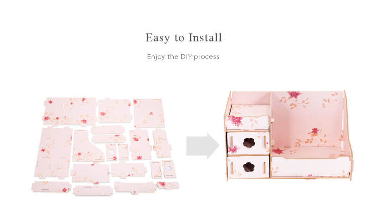 DIY Multifunctional Wooden Cosmetic Desktop Storage Box Make-up Organizer